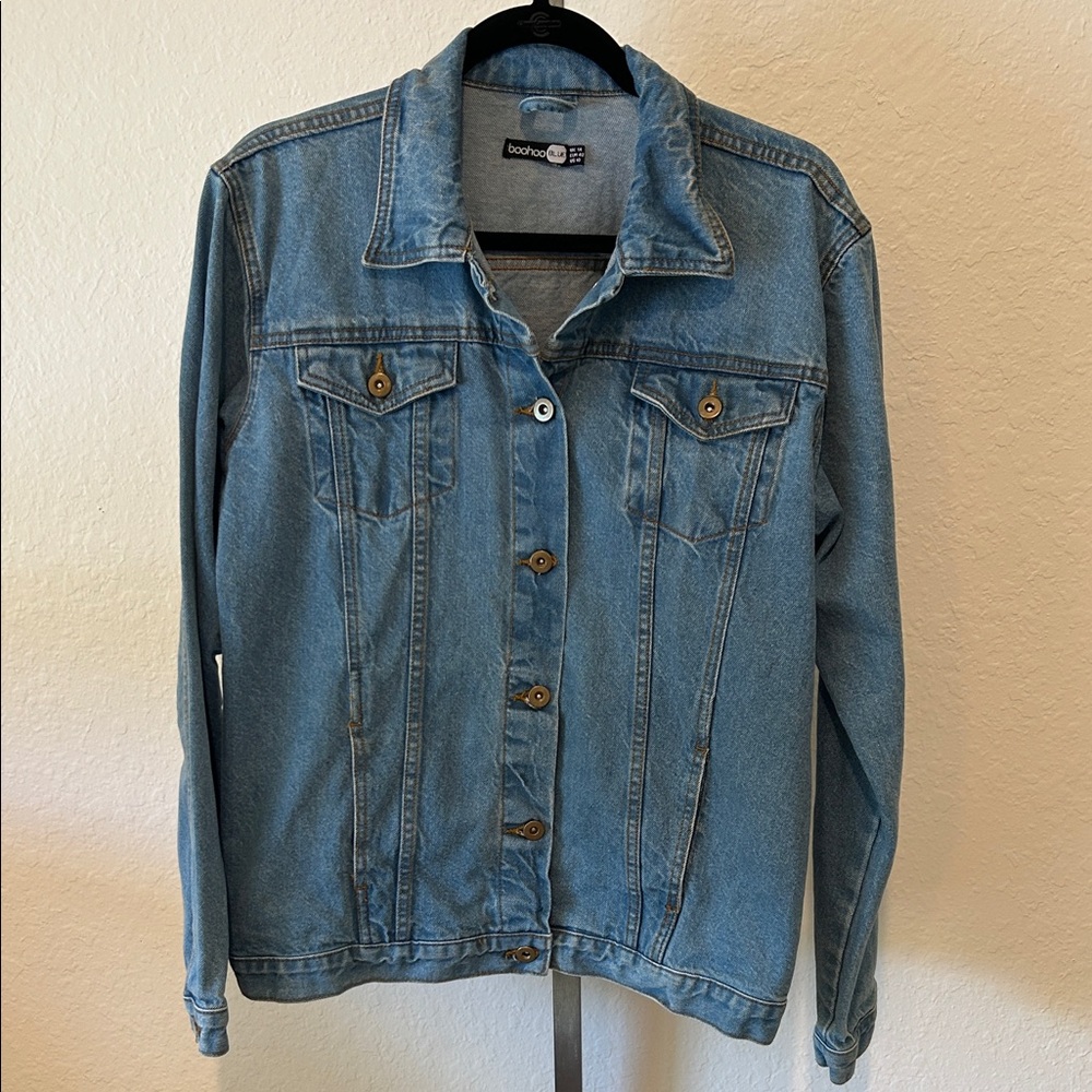 Boohoo Light Blue Denim Jean Jacket with Button Front